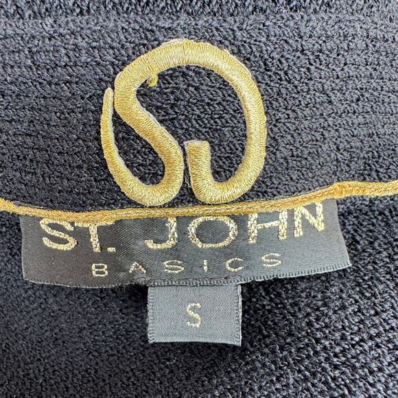 St. John Basics Black Santana Knit Cardigan Sweater Jacket Gold Logo Buttons S - Picture 7 of 9